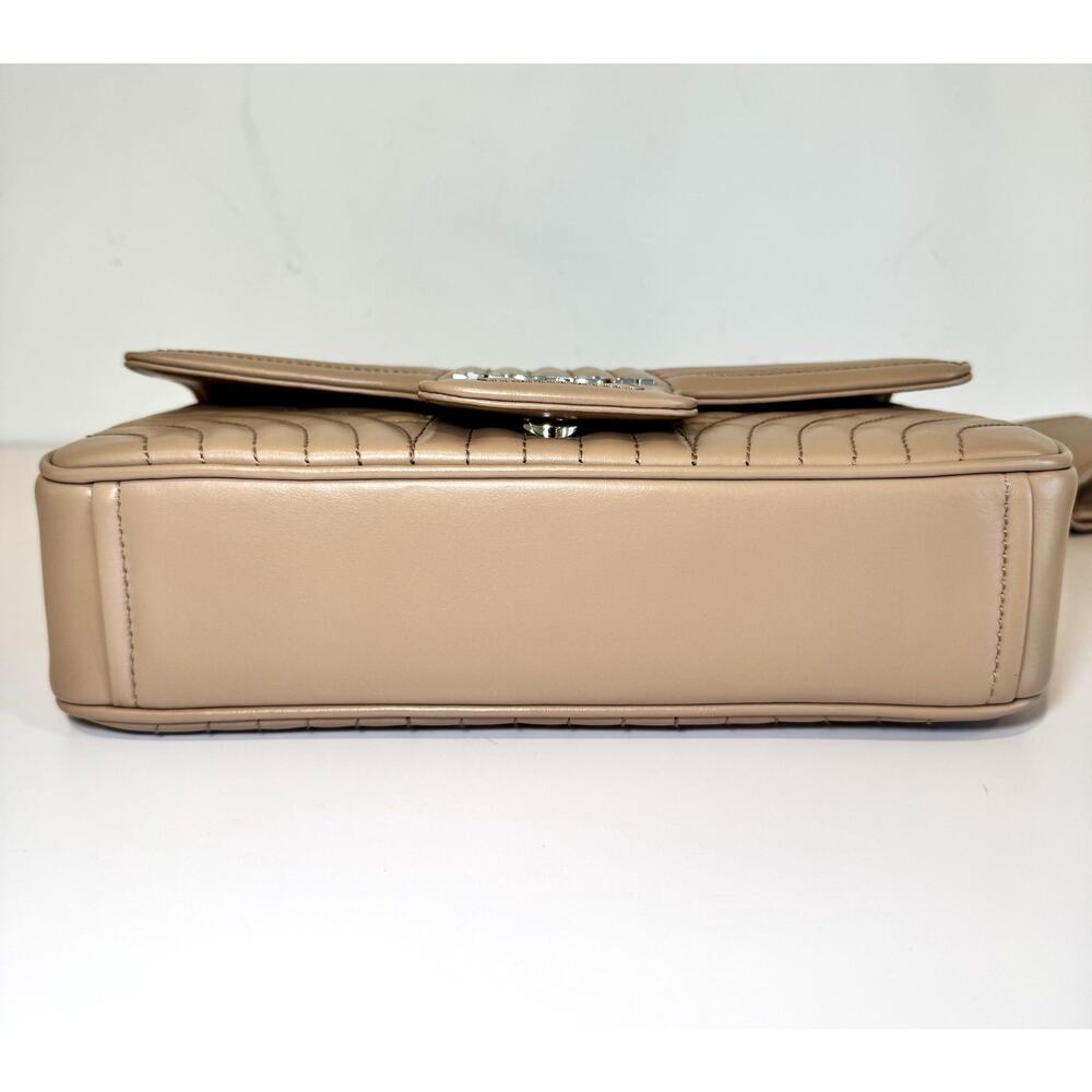 Prada Diagramme Medium Quilted Flap Bag In Tan Calfskin Leather W Silver Chain - Picture 7 of 16